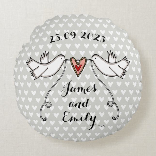Almofada Redonda Cushion de presente personalizado de pombos branco (Frente)