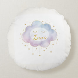 Almofada Redonda Custom Baby Name Lavender Watercolor Cloud Gold Ey