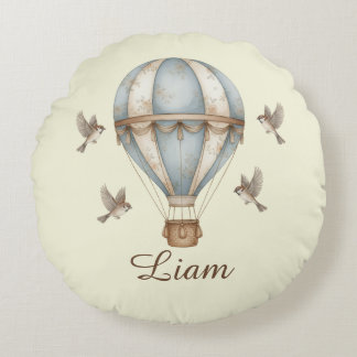 Almofada Redonda Custom Baby Name Watercolor Vintage Hot Air Balloo