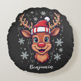 Almofada Redonda Custom Christmas Cheer Cute Reindeer in Hat