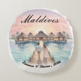 Almofada Redonda Custom Couple Maldives Honeymoon Keepsake
