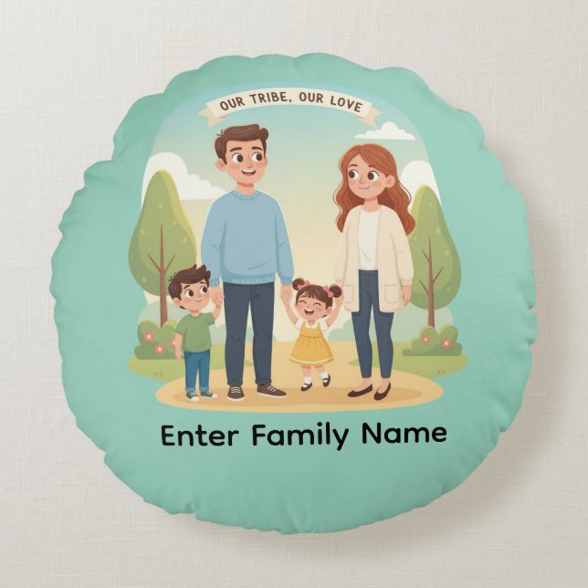 Almofada Redonda Custom Family Portrait Our Tribe Our Love (Frente)