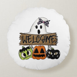 Almofada Redonda Custom Halloween Welcome Sign Round Pillow