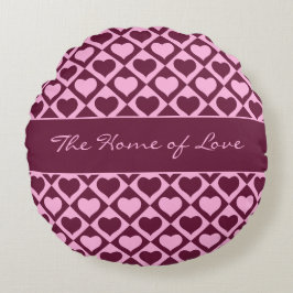 Almofada Redonda Custom Heart Checkerboard Pattern Bordeaux Pink - 