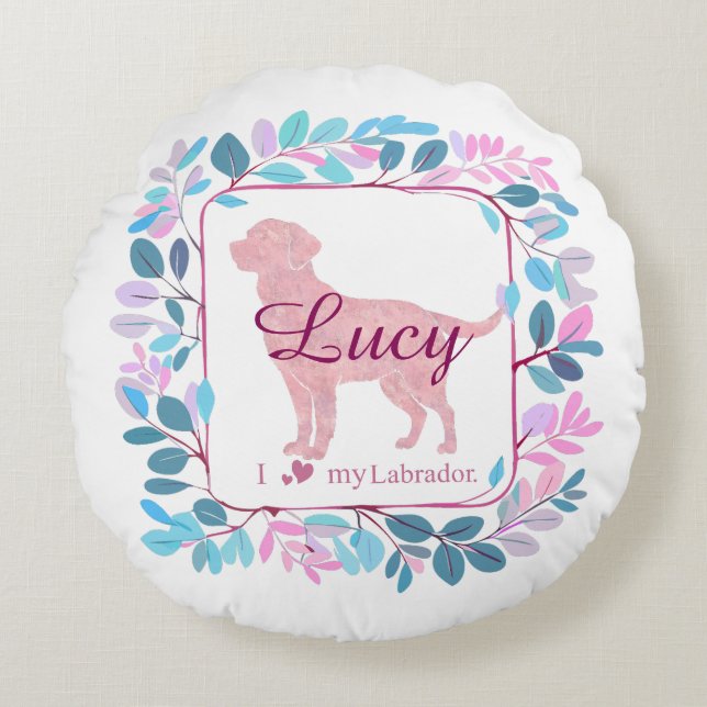 Almofada Redonda Custom pastel pink Labrador Retriever throw pillow (Frente)