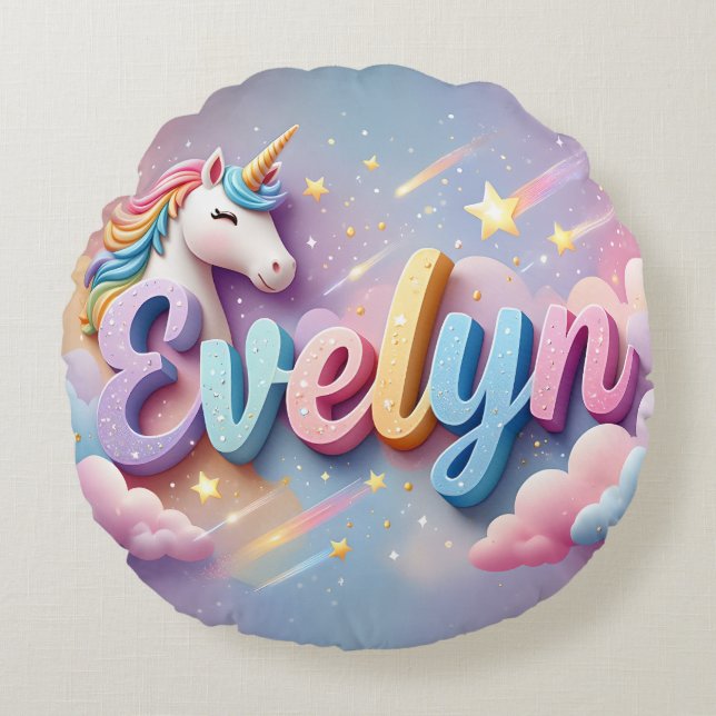 Almofada Redonda Custom Pastel Unicorn Name Pillow (Frente)