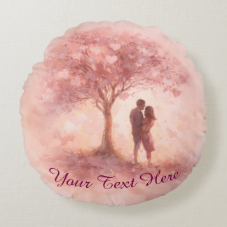 Almofada Redonda Custom Pink Love Tree Round Pillow