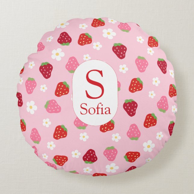 Almofada Redonda Custom Round Strawberry & Daisy Baby Pillow (Frente)