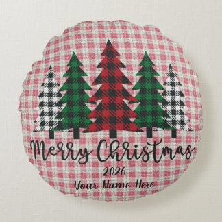 Almofada Redonda Customizable Plaid Merry Christmas Round Pillow
