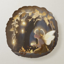 Almofada Redonda Cute Autumn Fairy with Glowing Flowers
