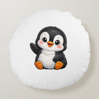 Almofada Redonda Cute Baby Penguin Waving Cartoon Character Kids Ka