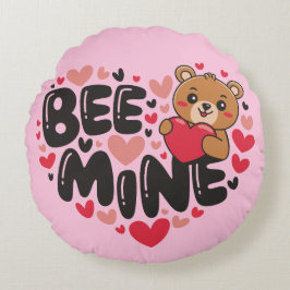 Almofada Redonda Cute Bee Mine Teddy Bear Valentine's Day