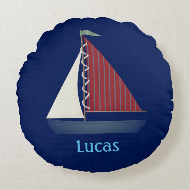Almofada Redonda Cute Blue Toy Sailboat (Frente)