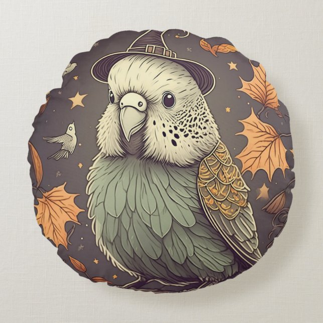 Almofada Redonda Cute Budget Halloween Spooket Parakeet (Frente)