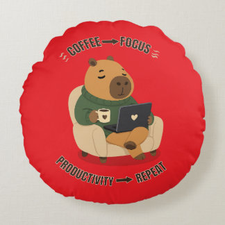 Almofada Redonda Cute Capivara Café Foco Produtividade Trabalho De