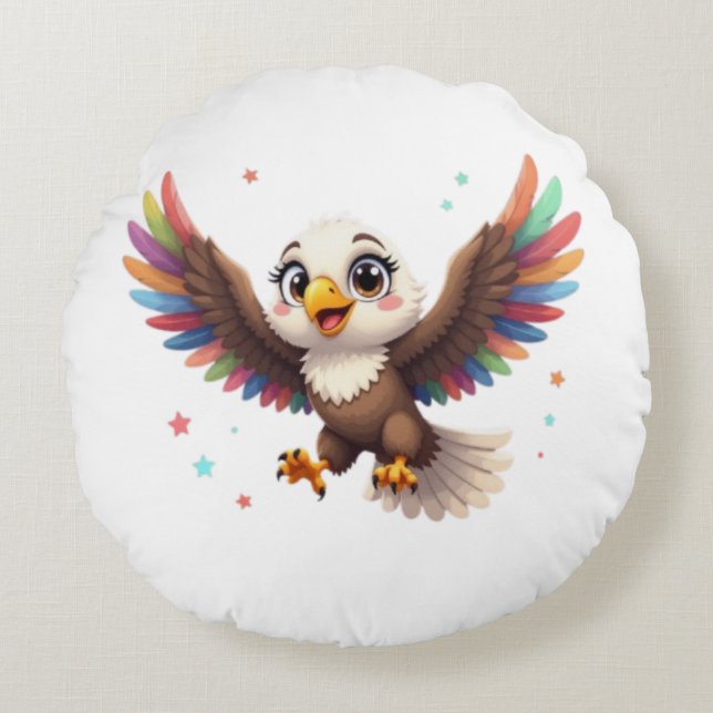 Almofada Redonda Cute Cartoon Eagle Flying – Friendly Vector Art (Frente)