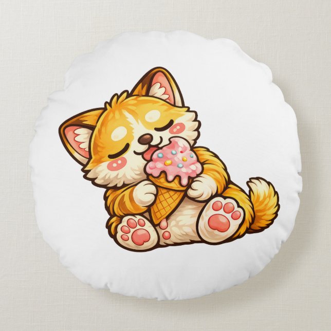 Almofada Redonda Cute Cat Ice Cream (Frente)