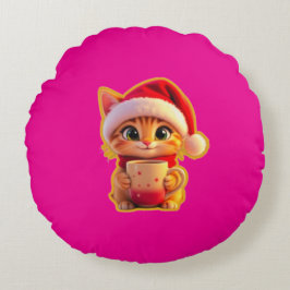 Almofada Redonda **Cute Christmas Cat with Santa Hat – Funny Holida