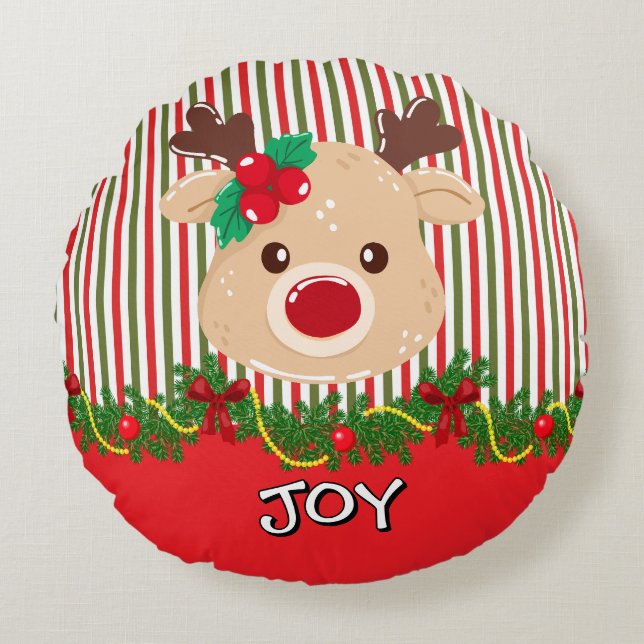 Almofada Redonda Cute Christmas Reindeer Custom  (Frente)