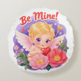 Almofada Redonda Cute Cupido do Dia dos Namorados com "Seja Meu"