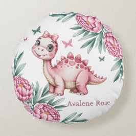 Almofada Redonda Cute Dinosaur with Butterflies Baby Shower Gift