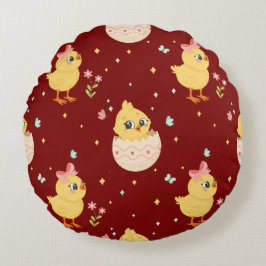 Almofada Redonda Cute Easter Chick with Pink Bow Seamless Pattern 