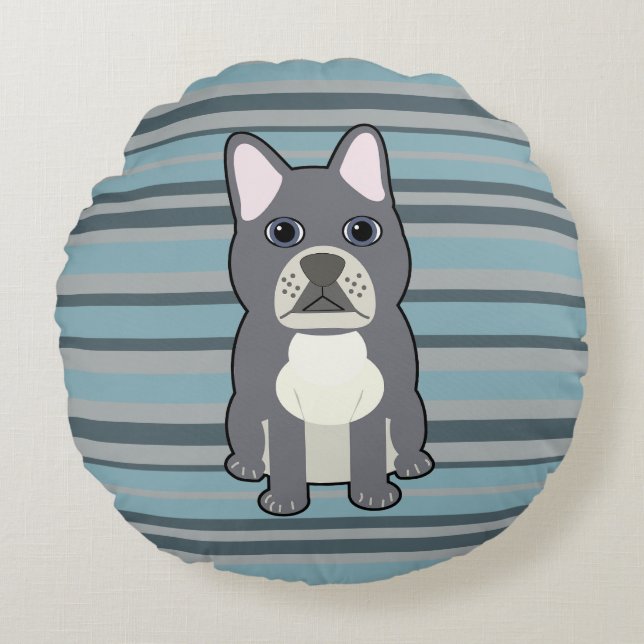 Almofada Redonda Cute French Bulldog Blue Striped (Frente)