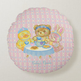 Almofada Redonda Cute Girl Pink Toy Tea Party Round Pillow