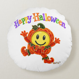 Almofada Redonda Cute Halloween Crianças Sorriso Engraçado Veludo A