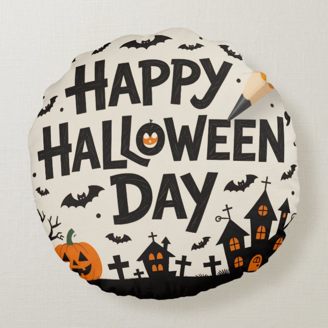 Almofada Redonda Cute Halloween Throw Pillow (Verso)