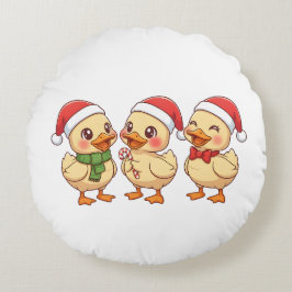 Almofada Redonda Cute Kawaii Christmas Ducks | Festive Holiday 