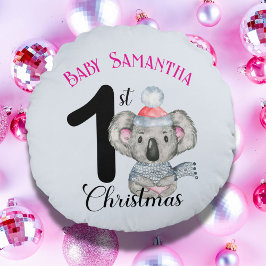 Almofada Redonda Cute Koala Baby Girl é a primeira guardiã de Natal