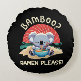 Almofada Redonda Cute Koala comendo Ramen Vintage Sunshine