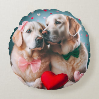 Almofada Redonda Cute labrador couple valentine's day
