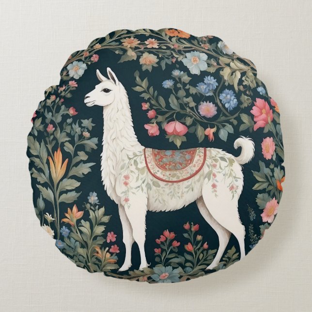Almofada Redonda Cute Llama Elegant Floral (Frente)