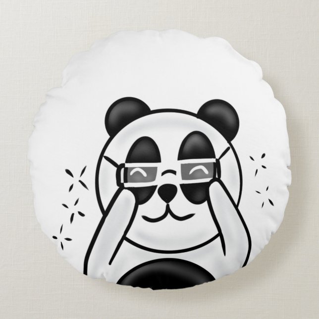 Almofada Redonda Cute Panda With Glasses (Frente)