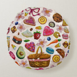 Almofada Redonda Cute Pastry Confections Sweets