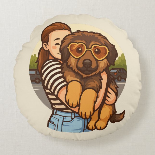 Almofada Redonda Cute Puppy with Heart Sunglasses  (Frente)