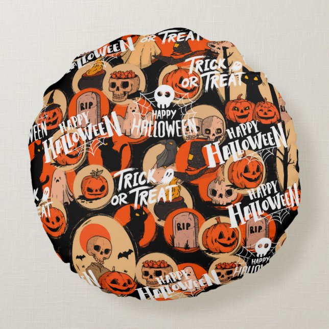 Almofada Redonda  Cute & Scary Halloween Spooky vibes  (Verso)