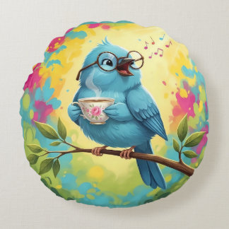 Almofada Redonda Cute Singing Blue Bird Round Pillow 