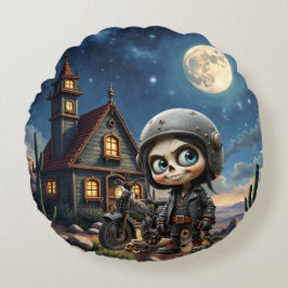 Almofada Redonda Cute Skull Biker | Passeio ao Luar pelo Deserto