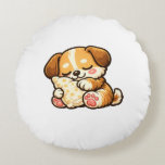 Almofada Redonda Cute Sleepy Puppy with Pillow<br><div class="desc">Adorable kawaii puppy cuddling a cozy pillow. Perfect cute design for dog lovers and cozy vibes.</div>