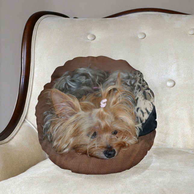 Almofada Redonda Cute Sleepy Yorkshire Terrier Yorkie Puppy (Criador carregado)