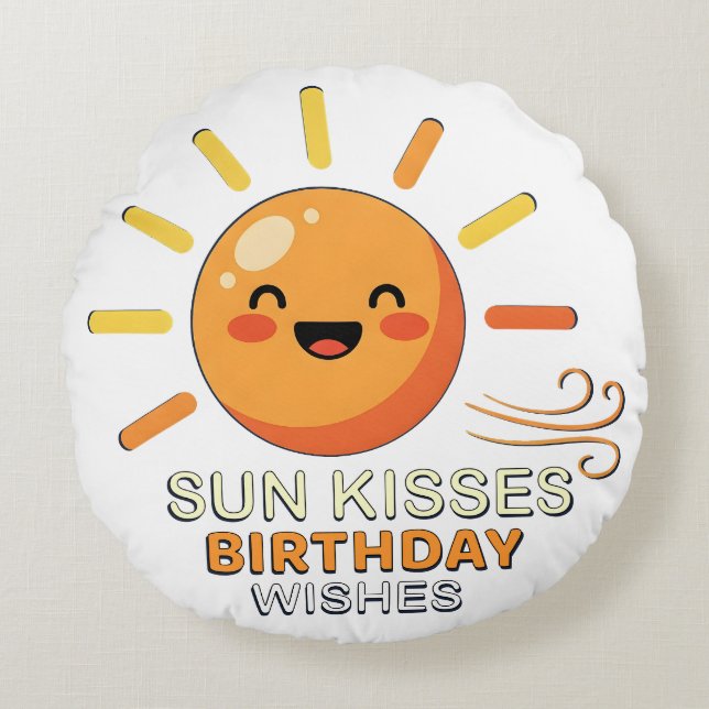Almofada Redonda Cute Smiling Sun Birthday Wishes Round Throw Pillo (Frente)
