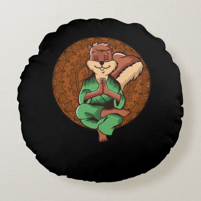 Almofada Redonda Cute Squirrel Zen Yoga Meditação Buda (Frente)