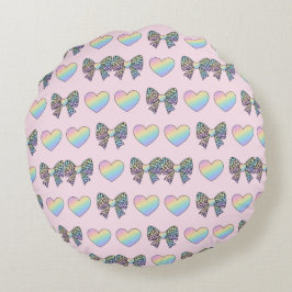 Almofada Redonda  cute sweet rainbow hearts pastel gradient pattern