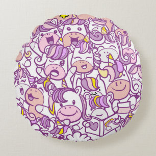 Almofada Redonda Cute Unicorn Pony: Coleção de Doodles Mágicos
