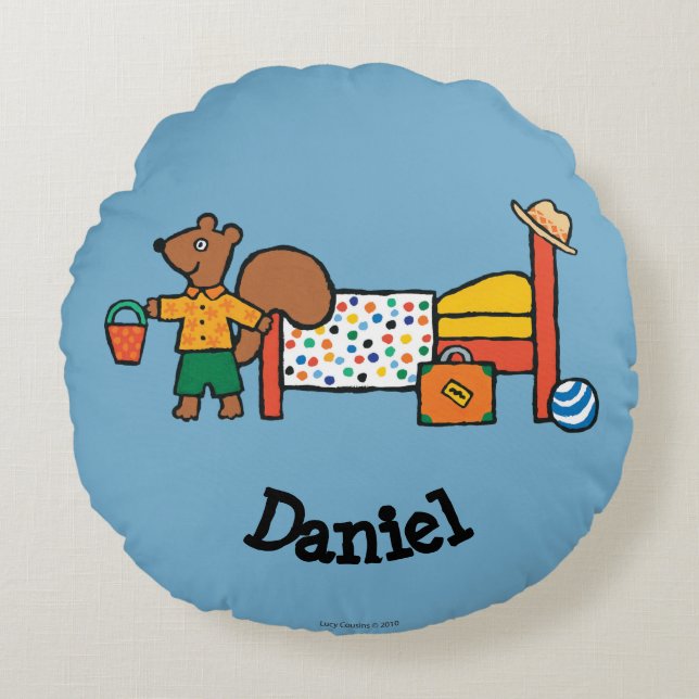 Almofada Redonda Cyril o esquilo em férias (Frente)