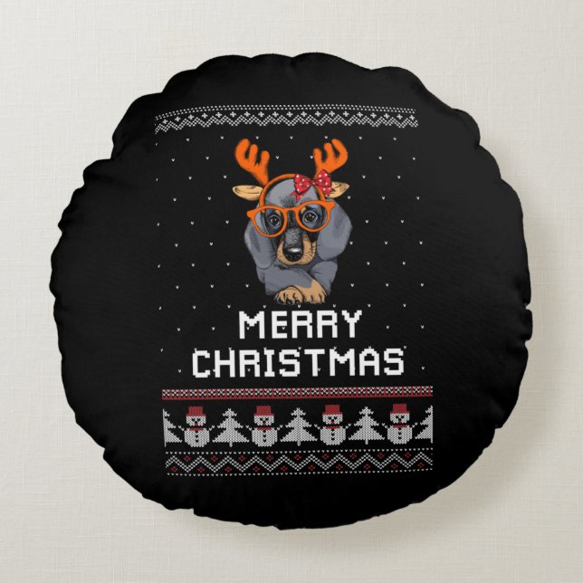 Almofada Redonda Dachshund Christmas (Frente)