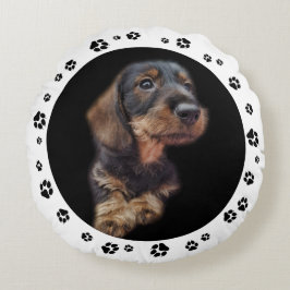 Almofada Redonda Dachshund Puppy Photo Paw Prints